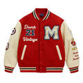 Red and Cream Varsity Jacket for Men & Women – Vintage Letterman Baseball Jacket with Striped Ribbed Trim