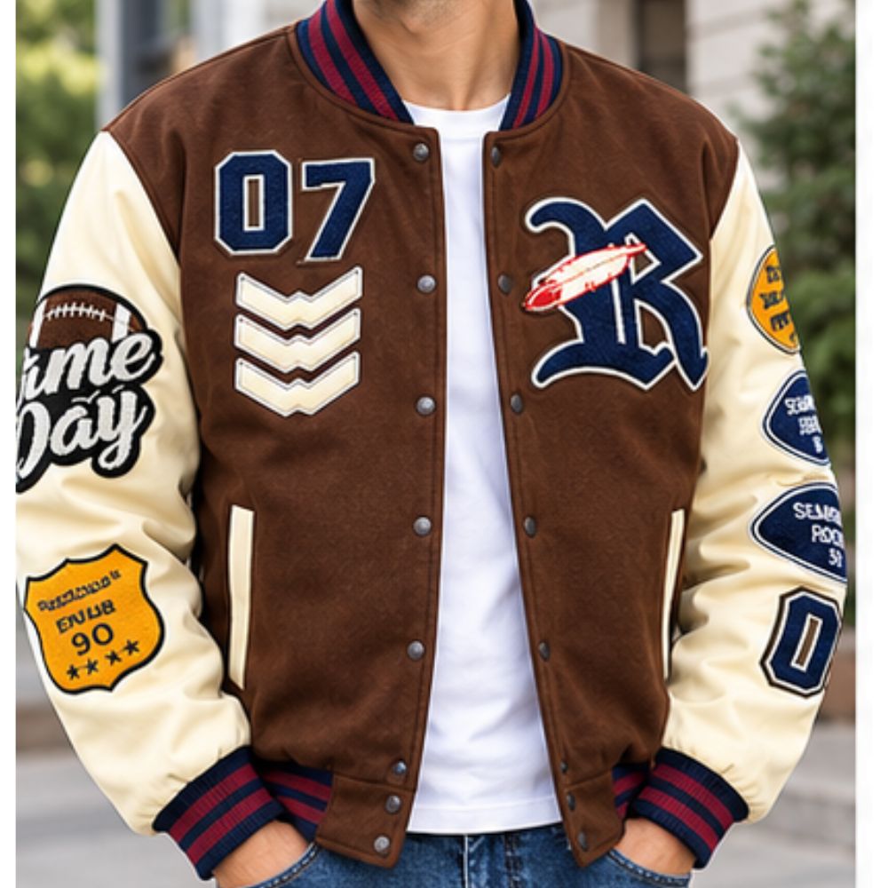 Men's Letter Graphic Color Block Y2k Varsity Jacket
