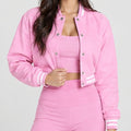 Womens Faux Leather Varsity Jacket Cropped Baseball Bomber Jacket