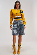 Cropped Varsity Jacket – Women’s Casual Streetwear Letterman Jacket – Rib Knit