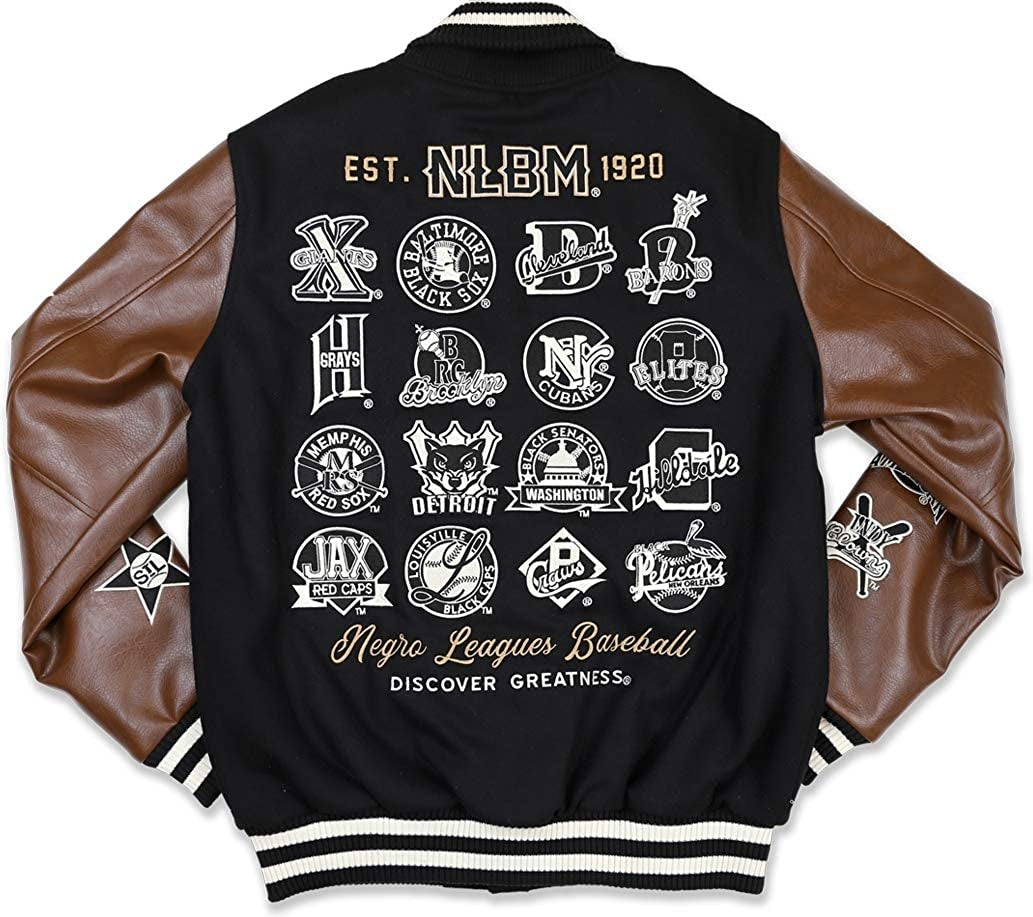 Men’s Black and Brown Varsity Jacket – Negro Leagues Baseball Graphic Letterman Jacket