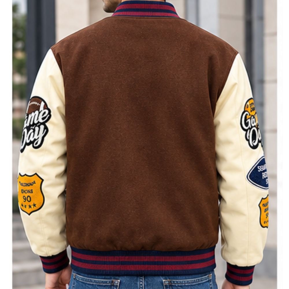 Men's Letter Graphic Color Block Y2k Varsity Jacket