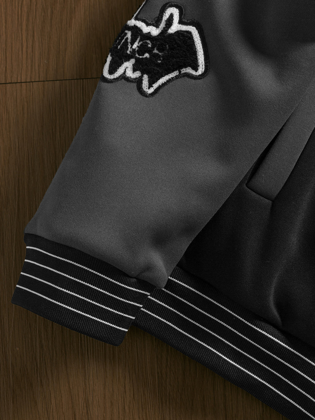 Men’s Black and Grey Halloween Varsity Jacket – Gothic Embroidered Letterman Bomber Jacket