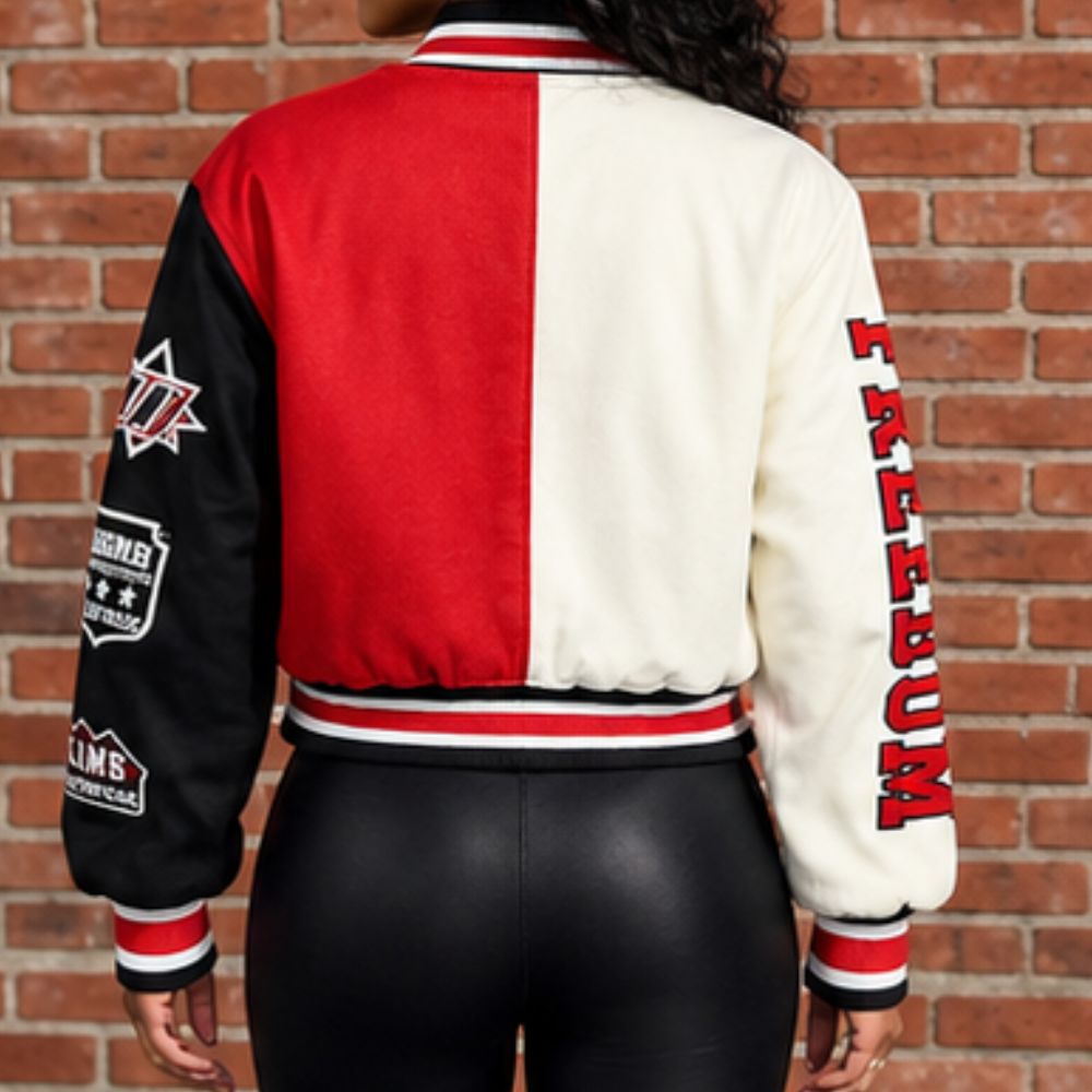 Womens Cropped Varsity Jacket Colorblock Baseball Streetwear