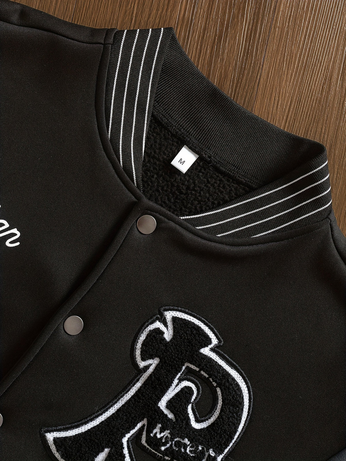 Men’s Black and Grey Halloween Varsity Jacket – Gothic Embroidered Letterman Bomber Jacket