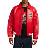 Avirex Salvage Red Leather Jacket – Classic USA Heritage Bomber Jacket