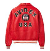 Avirex Salvage Red Leather Jacket – Classic USA Heritage Bomber Jacket