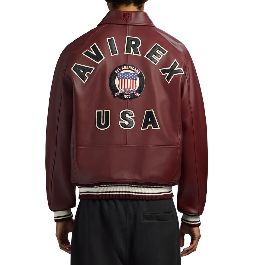 Avirex Oxblood Leather Jacket – Classic USA Heritage Bomber Jacket