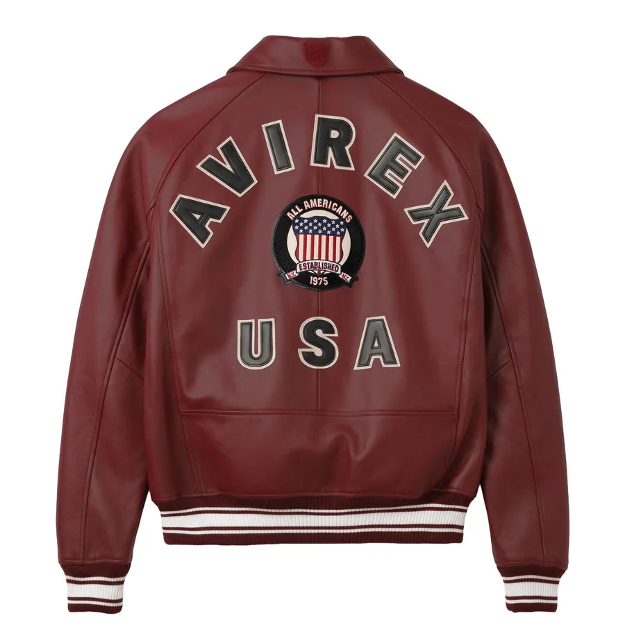 Avirex Oxblood Leather Jacket – Classic USA Heritage Bomber Jacket