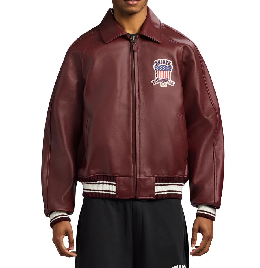 Avirex Oxblood Leather Jacket – Classic USA Heritage Bomber Jacket