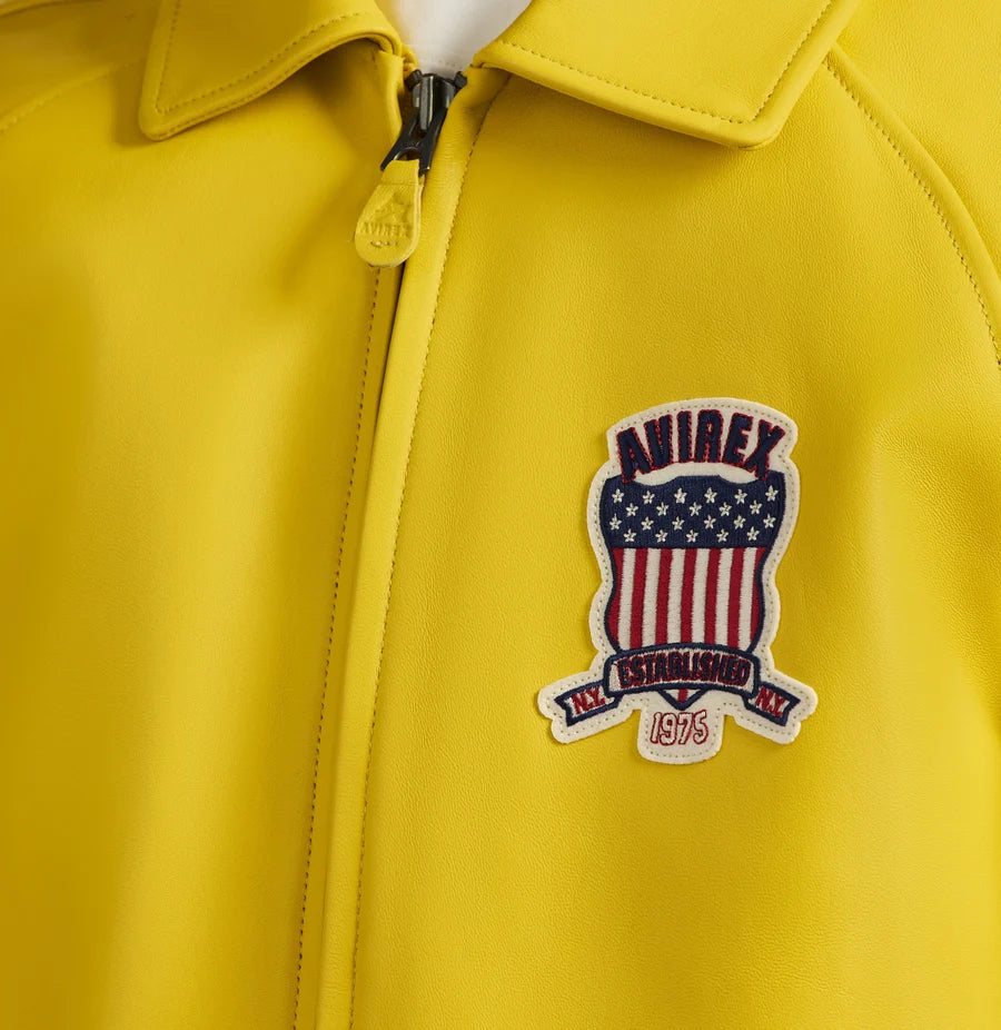 Avirex Gold Leather Jacket – Classic USA Heritage Bomber Jacket