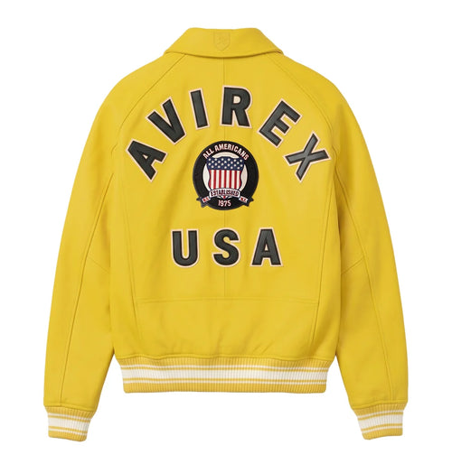 Avirex Gold Leather Jacket – Classic USA Heritage Bomber Jacket
