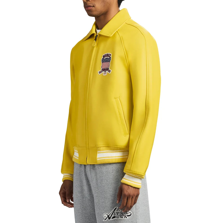 Avirex Gold Leather Jacket – Classic USA Heritage Bomber Jacket