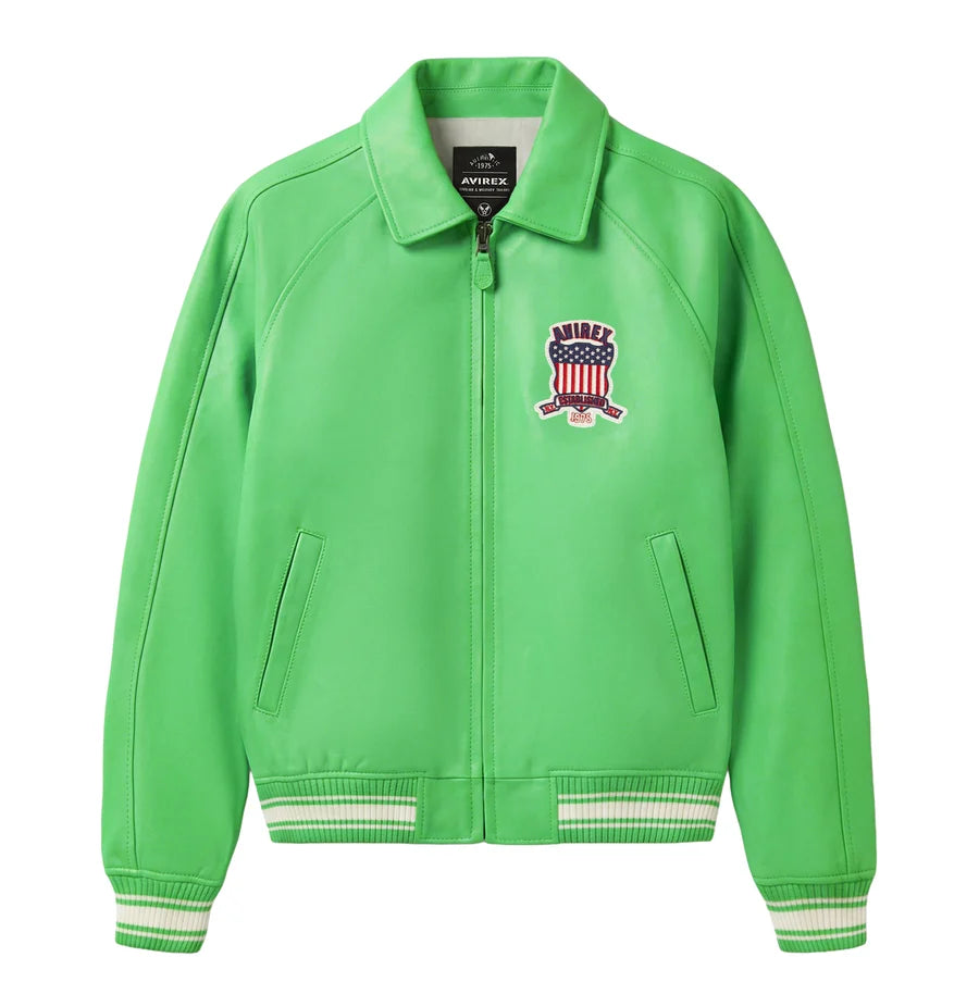 Men’s Lime Green Leather Bomber Jacket – Classic Aviator Style Jacket