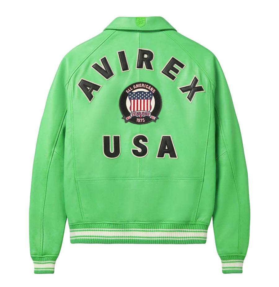 Men’s Lime Green Leather Bomber Jacket – Classic Aviator Style Jacket