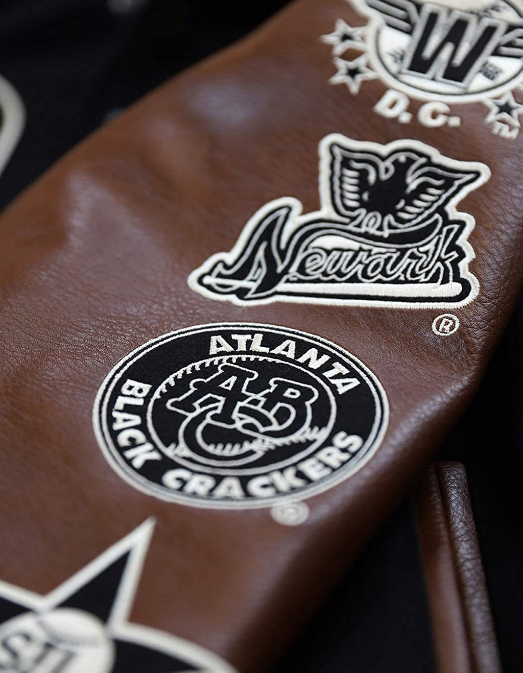 Men’s Black and Brown Varsity Jacket – Negro Leagues Baseball Graphic Letterman Jacket