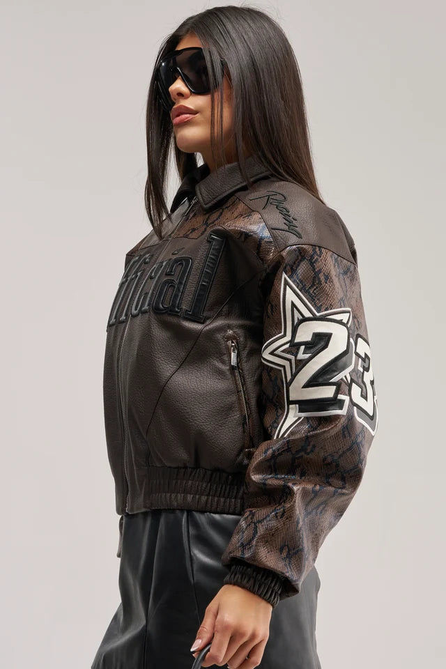 Women’s Leather Varsity Jacket – Casual Streetwear Bomber Jacket – Genuine Leather