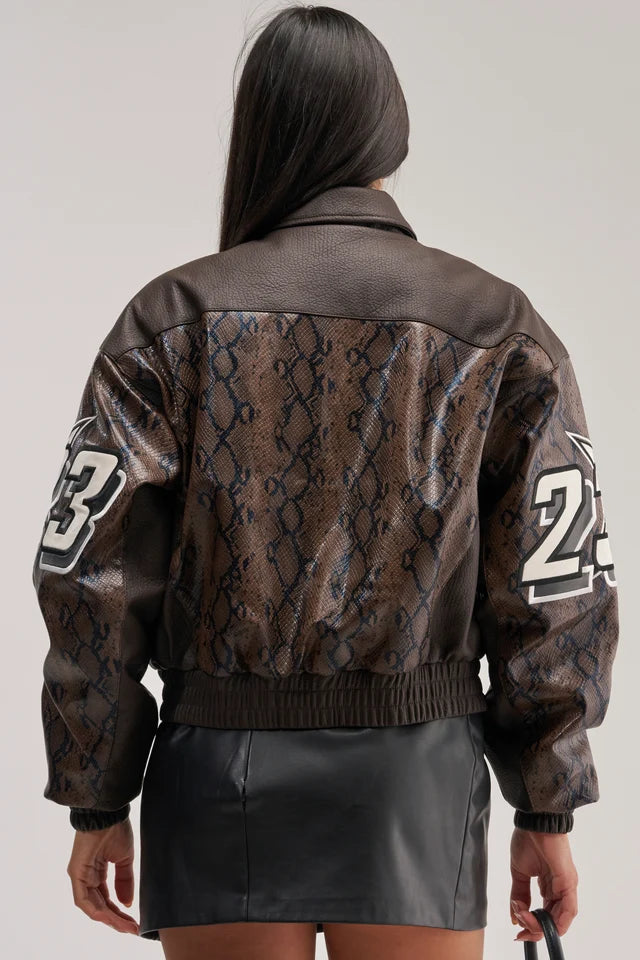 Women’s Leather Varsity Jacket – Casual Streetwear Bomber Jacket – Genuine Leather