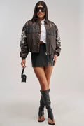Women’s Leather Varsity Jacket – Casual Streetwear Bomber Jacket – Genuine Leather
