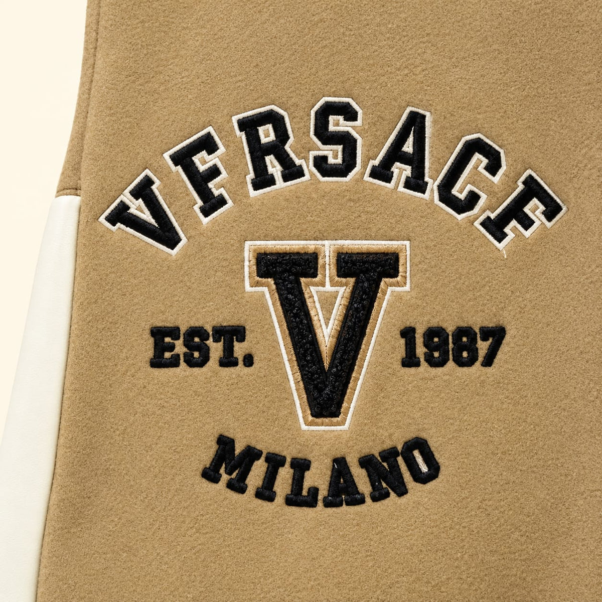 Women's Varsity Bomber Jacket, Cream Sleeves, Graphic Letterman College Jacket, Snap Button Streetwear